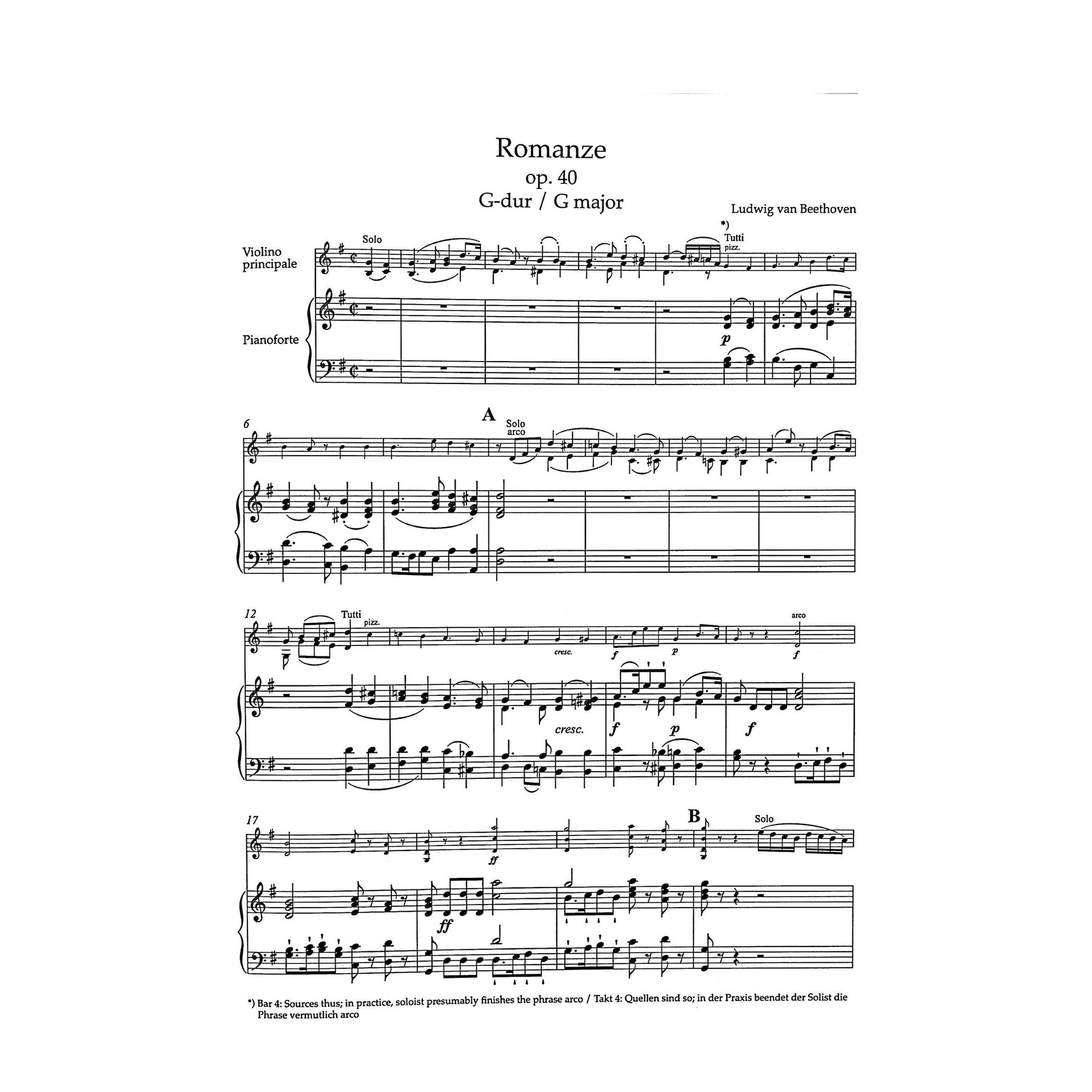 Beethoven, Ludwig - Romances in F major and G major for Violin and Orchestra Op 50 - Op 40 - edited by Detlef Hahn - Bärenreiter