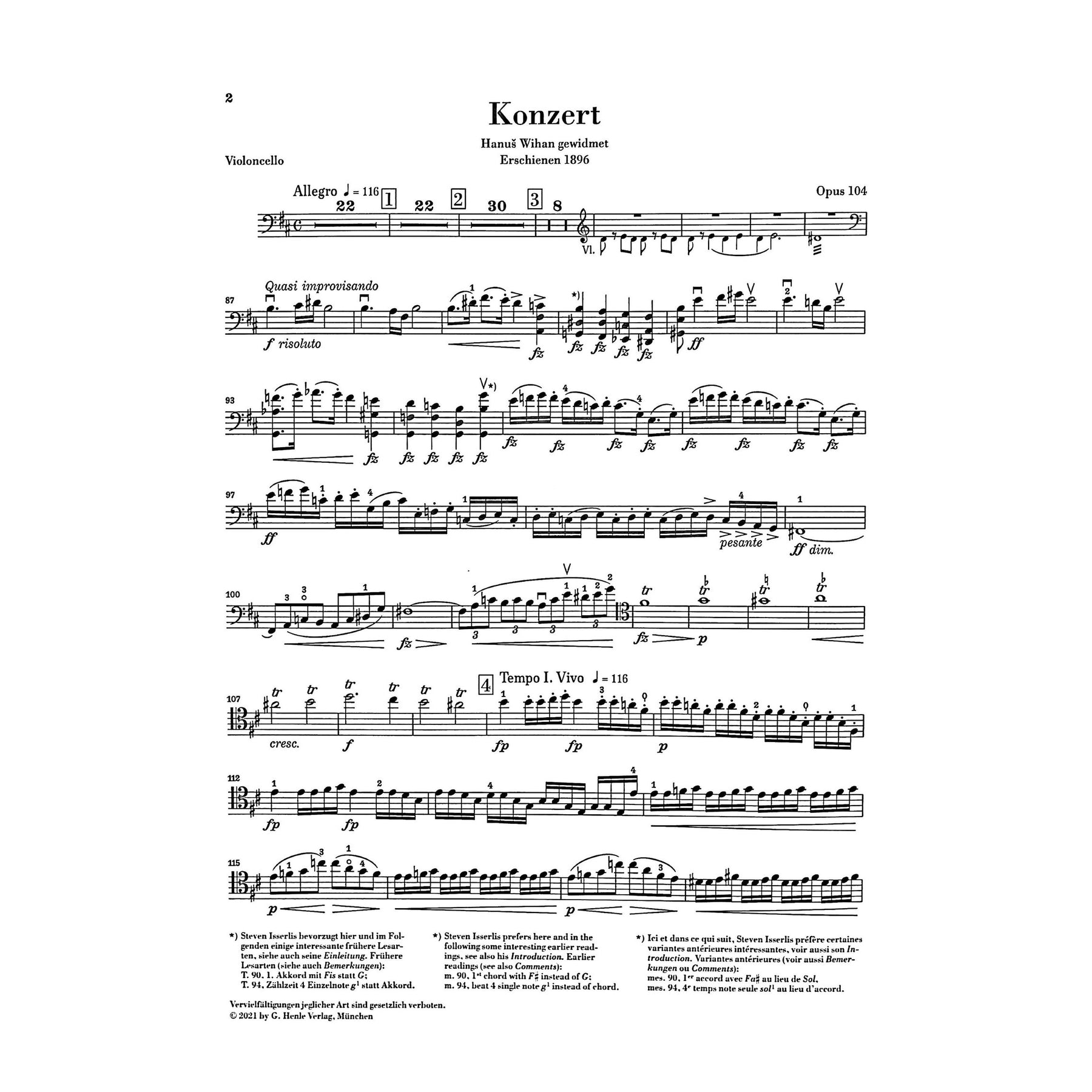 Dvorak, Antonin - Violoncello Concerto in b minor op. 104 Piano Reduction - Edited by Oppermann - G. Henle Verlag