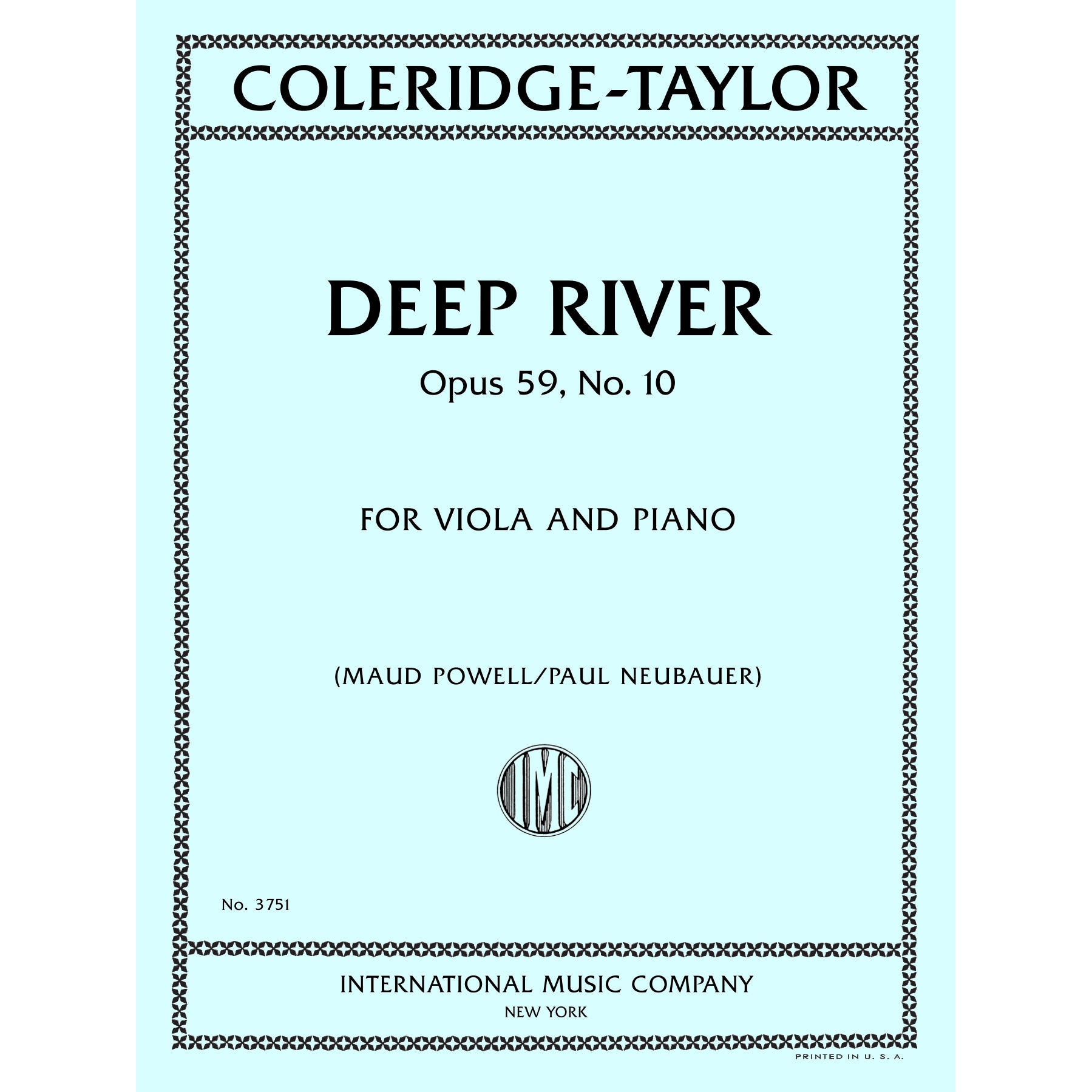 Coleridge-Taylor, Samuel - Deep River Opus 59, No. 10 - Viola and Piano - Edited by Powell and Neubauer - International Music Co.