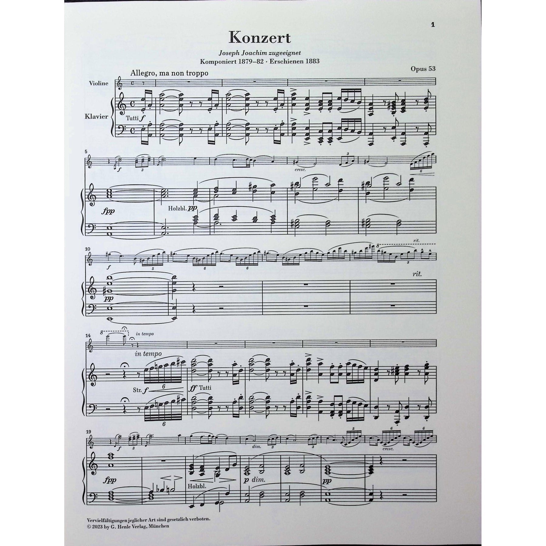 Dvorak, Antonin - Violin Concerto in a minor op. 53 Piano Reduction - Edited by Jost - G. Henle Verlag