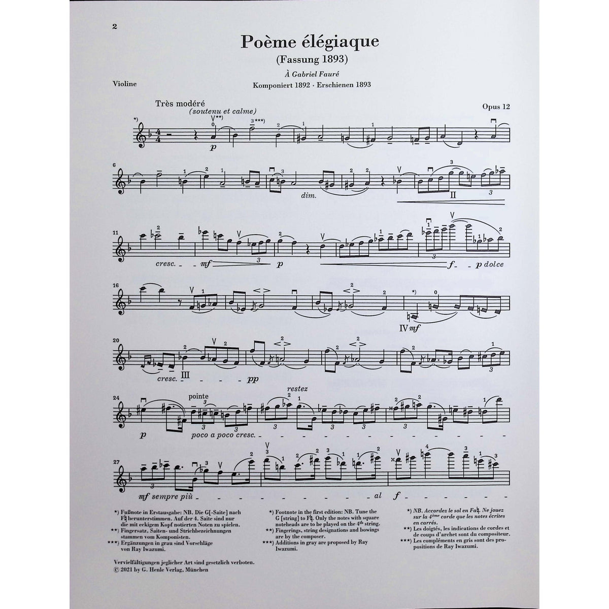 Ysaye, Eugene - Poeme elegiaque op. 12 and other Works for Violin and Piano - Edited by Iwazumi - G. Henle Verlag