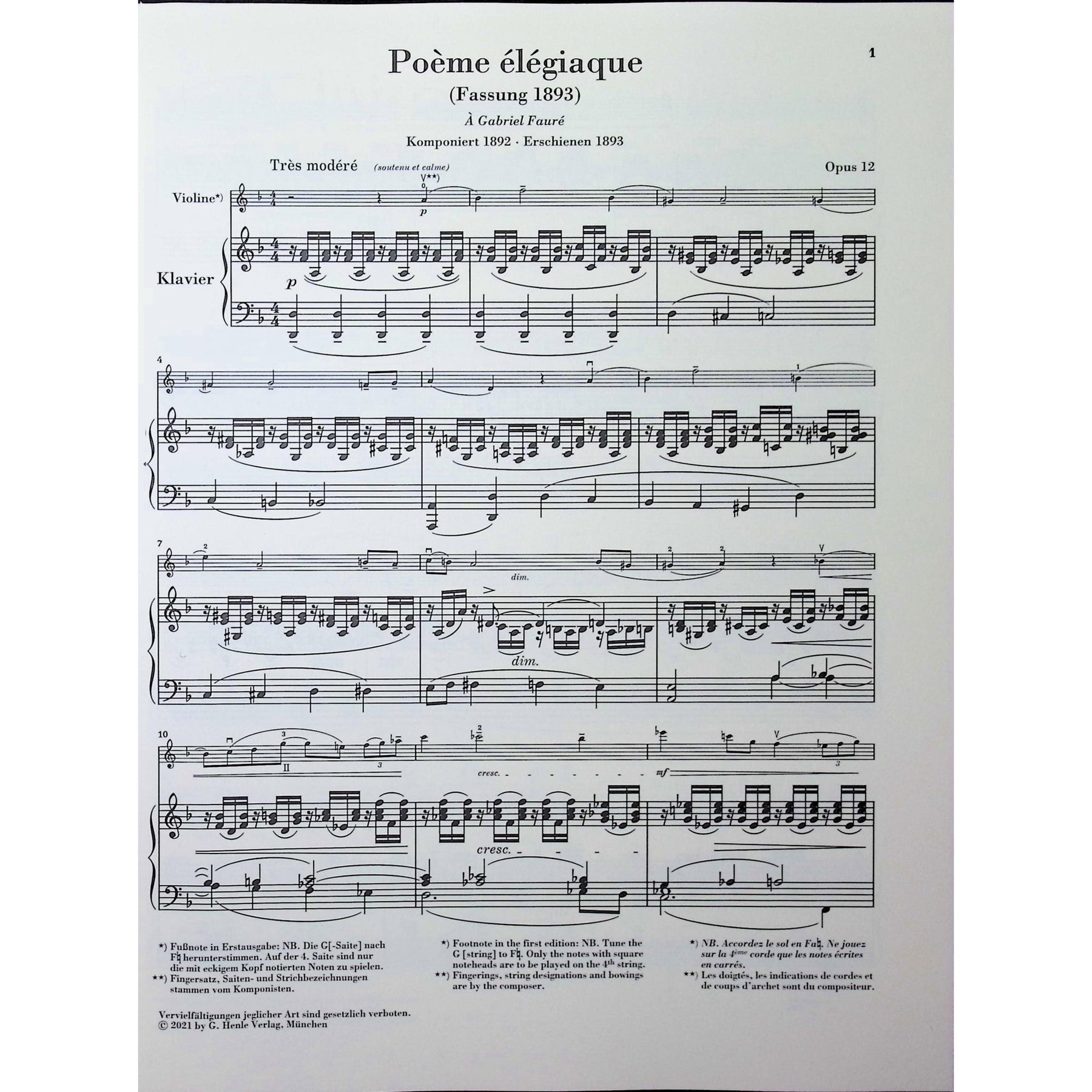 Ysaye, Eugene - Poeme elegiaque op. 12 and other Works for Violin and Piano - Edited by Iwazumi - G. Henle Verlag