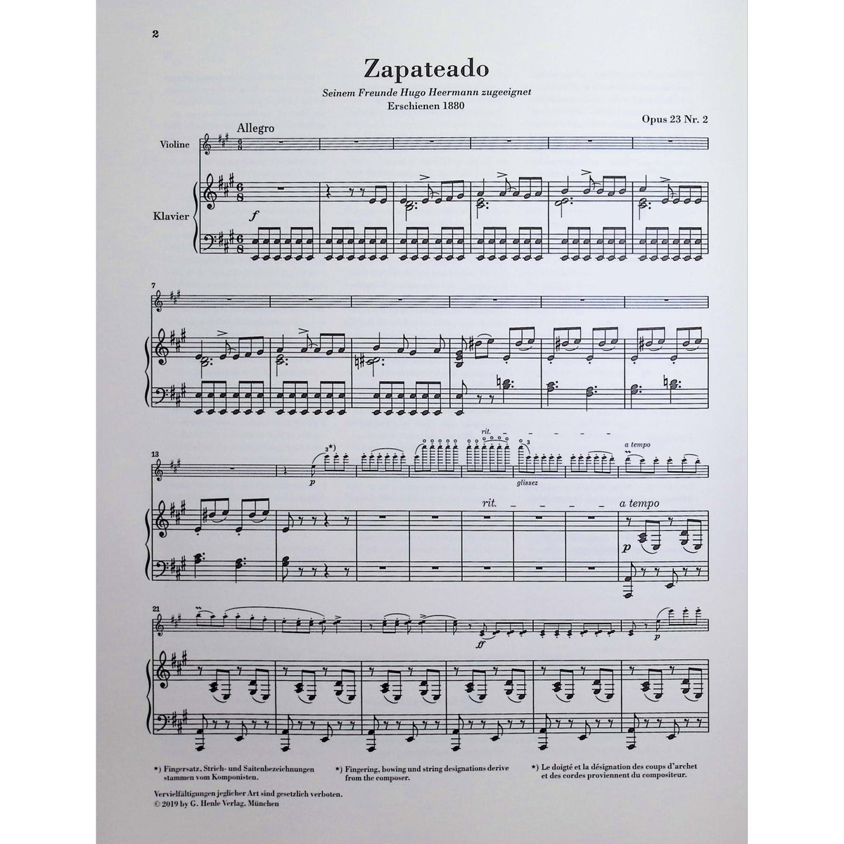 Sarasate, de Pablo - Zapateado Spanish Dance no.6 for Violin and Piano - Edited by Jost - G. Henle Verlag