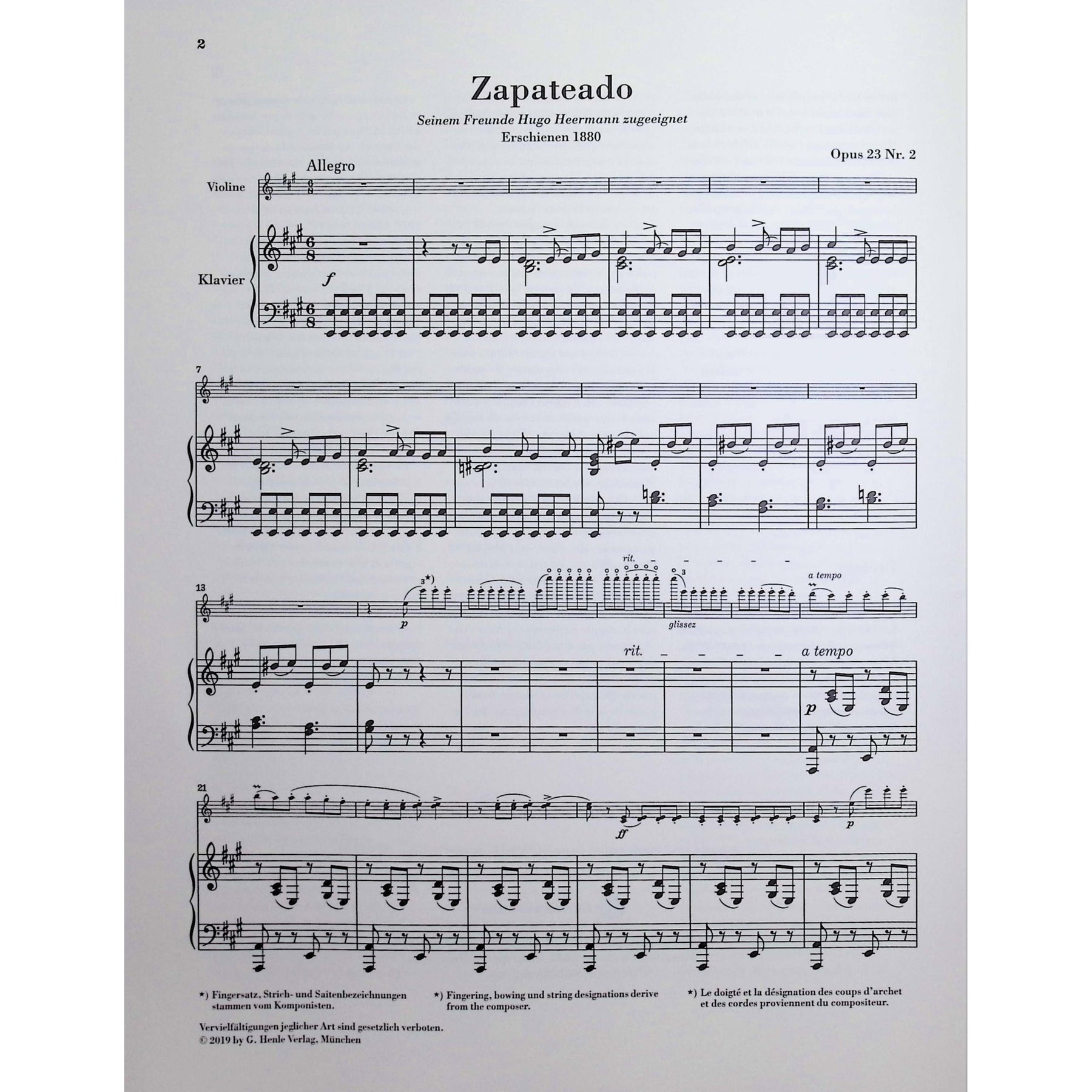 Sarasate, de Pablo - Zapateado Spanish Dance no.6 for Violin and Piano - Edited by Jost - G. Henle Verlag