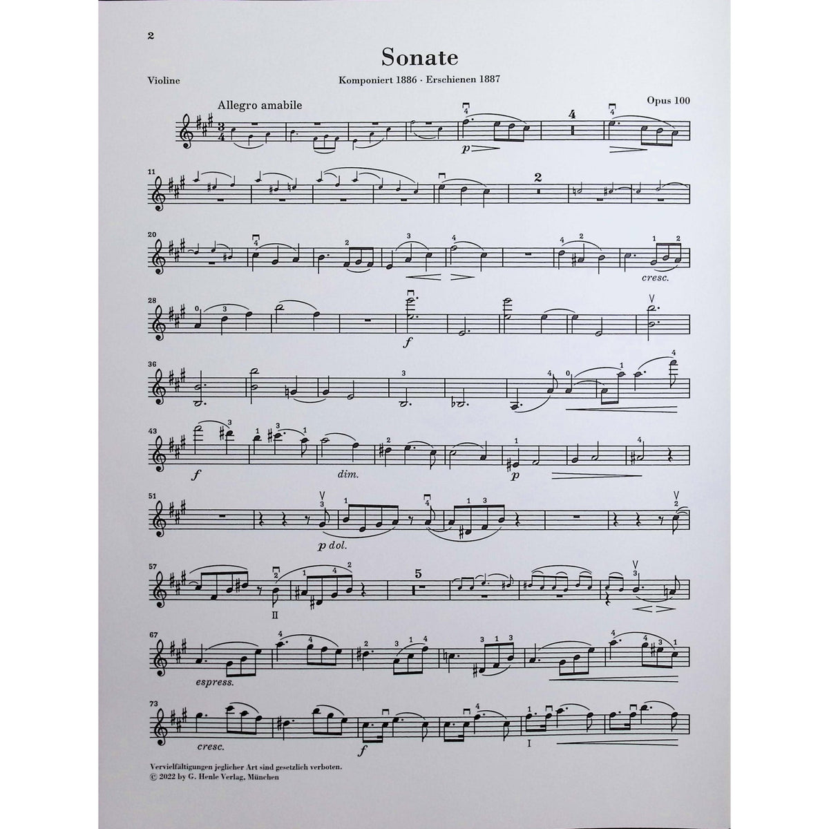 Brahms, Johannes - Sonata in A major op. 100 for Piano and Violin - Edited by Wiechart - G. Henle Verlag
