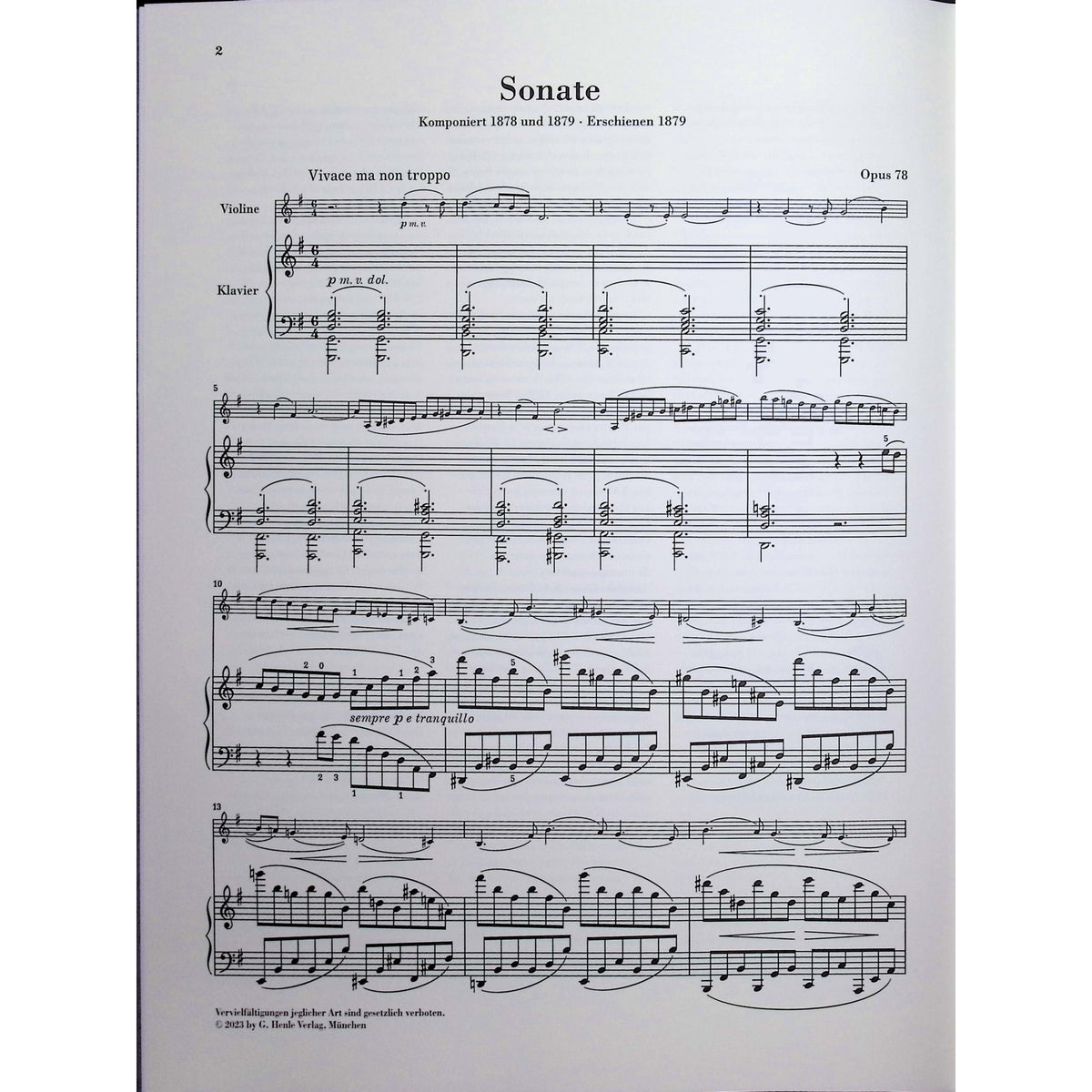 Brahms, Johannes - Sonata in G major op. 78 for Piano and Violin - Edited by Wiechart - G. Henle Verlag