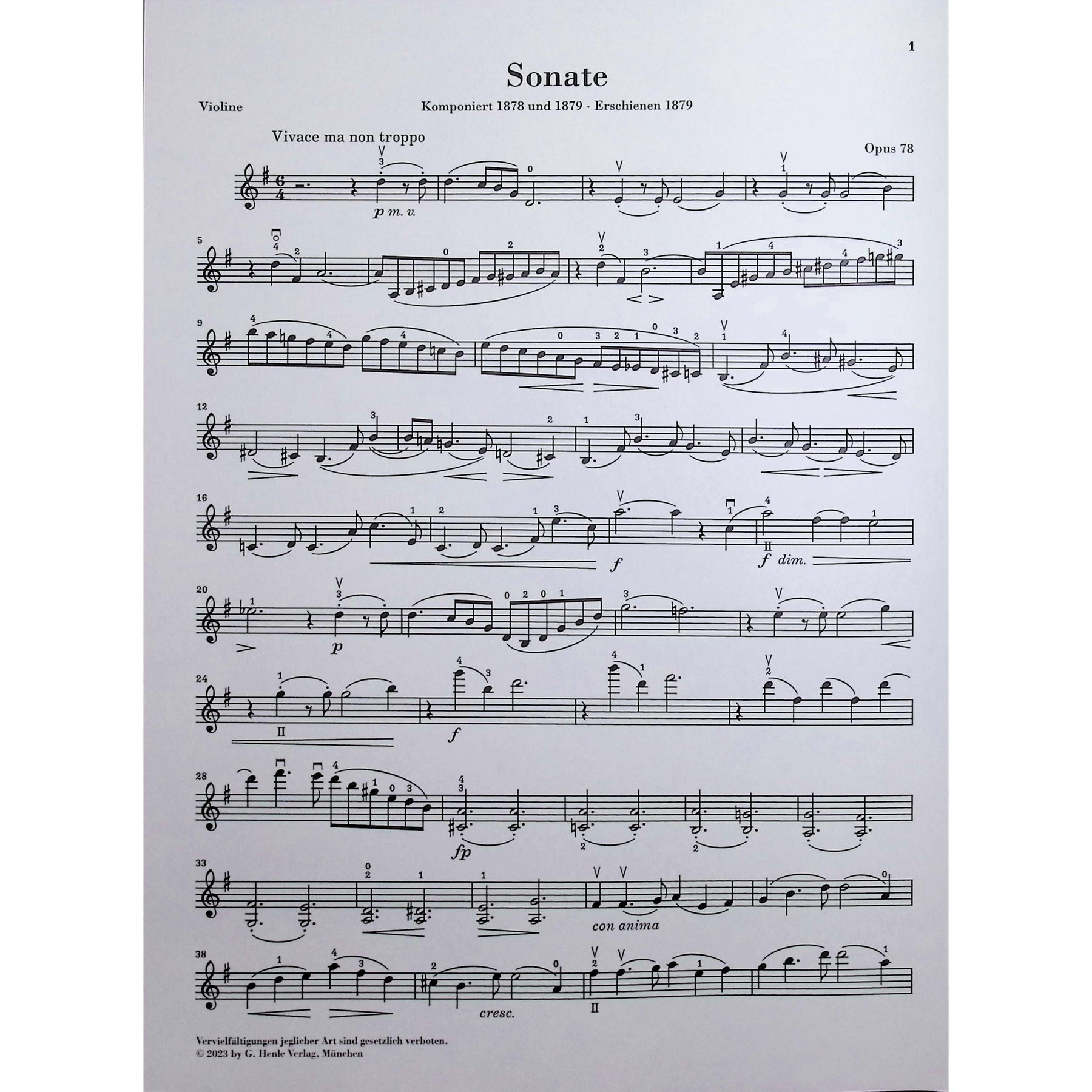 Brahms, Johannes - Sonata in G major op. 78 for Piano and Violin - Edited by Wiechart - G. Henle Verlag