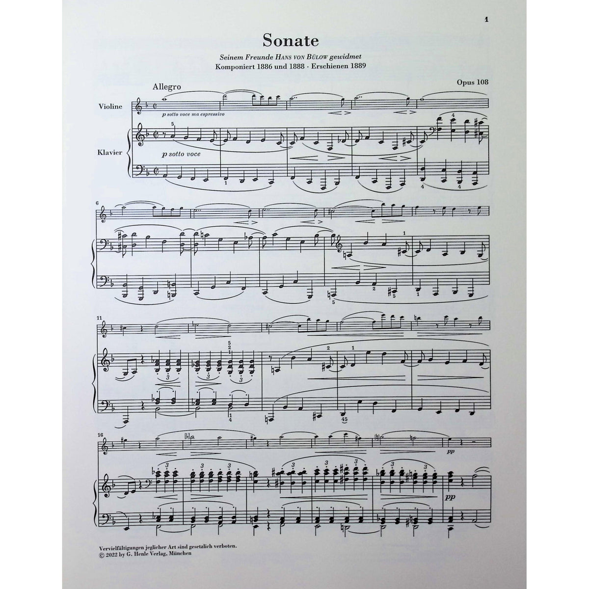 Brahms, Johannes - Sonata in d minor op. 108 for Piano and Violin - Edited by Wiechart - G. Henle Verlag