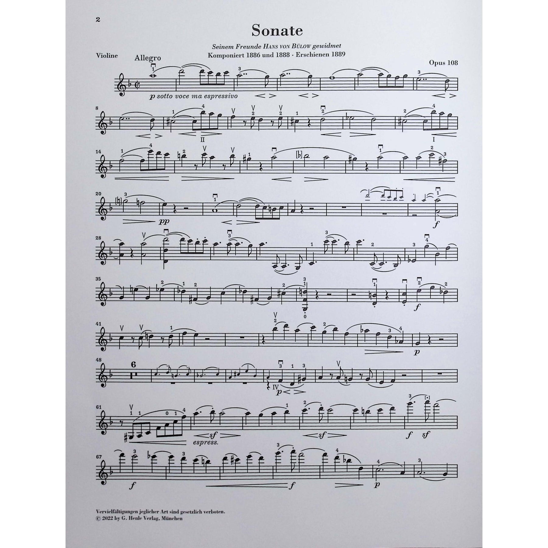 Brahms, Johannes - Sonata in d minor op. 108 for Piano and Violin - Edited by Wiechart - G. Henle Verlag