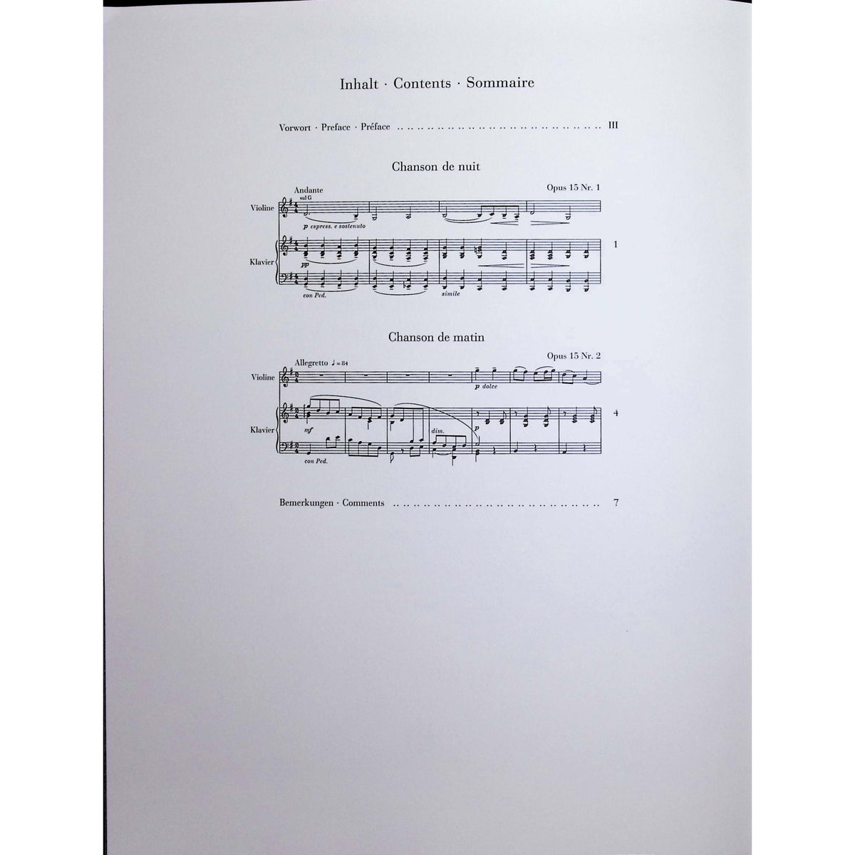 Elgar, Edward - Chanson de nuit and Chanson de matin op. 15 for Violin and Piano - Edited by Marshall-Luck - G. Henle Verlag