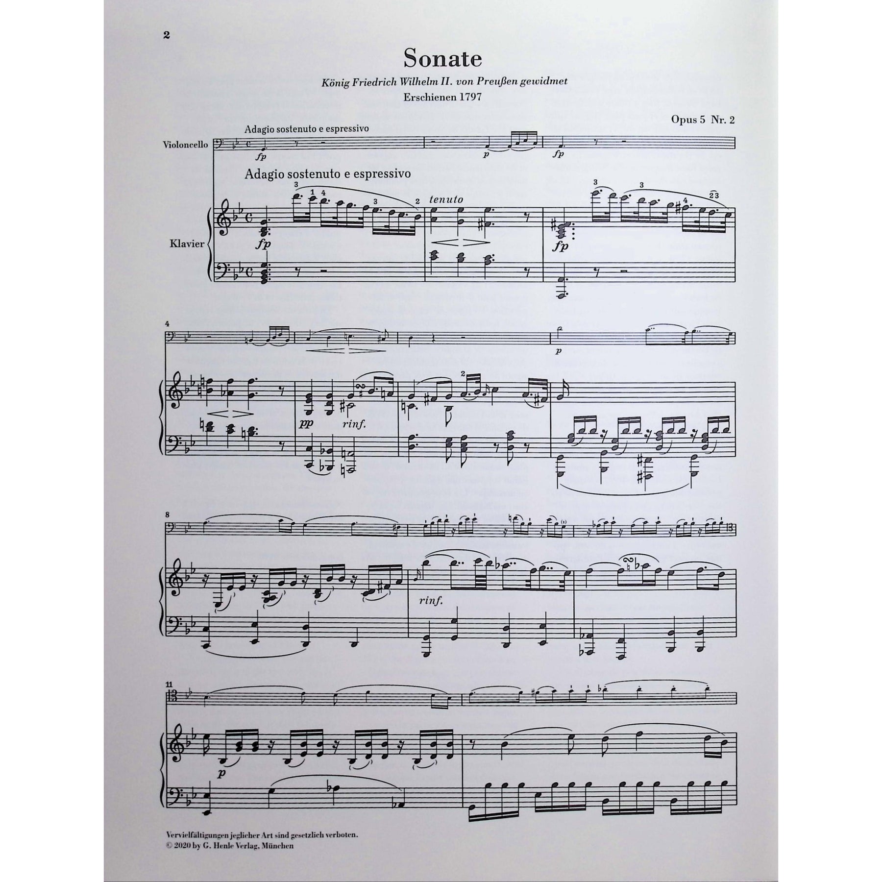 Beethoven, van Ludwig - Sonata in g minor op. 2 no. 2 for Piano and Violoncello - Edited by Dufner - G. Henle Verlag