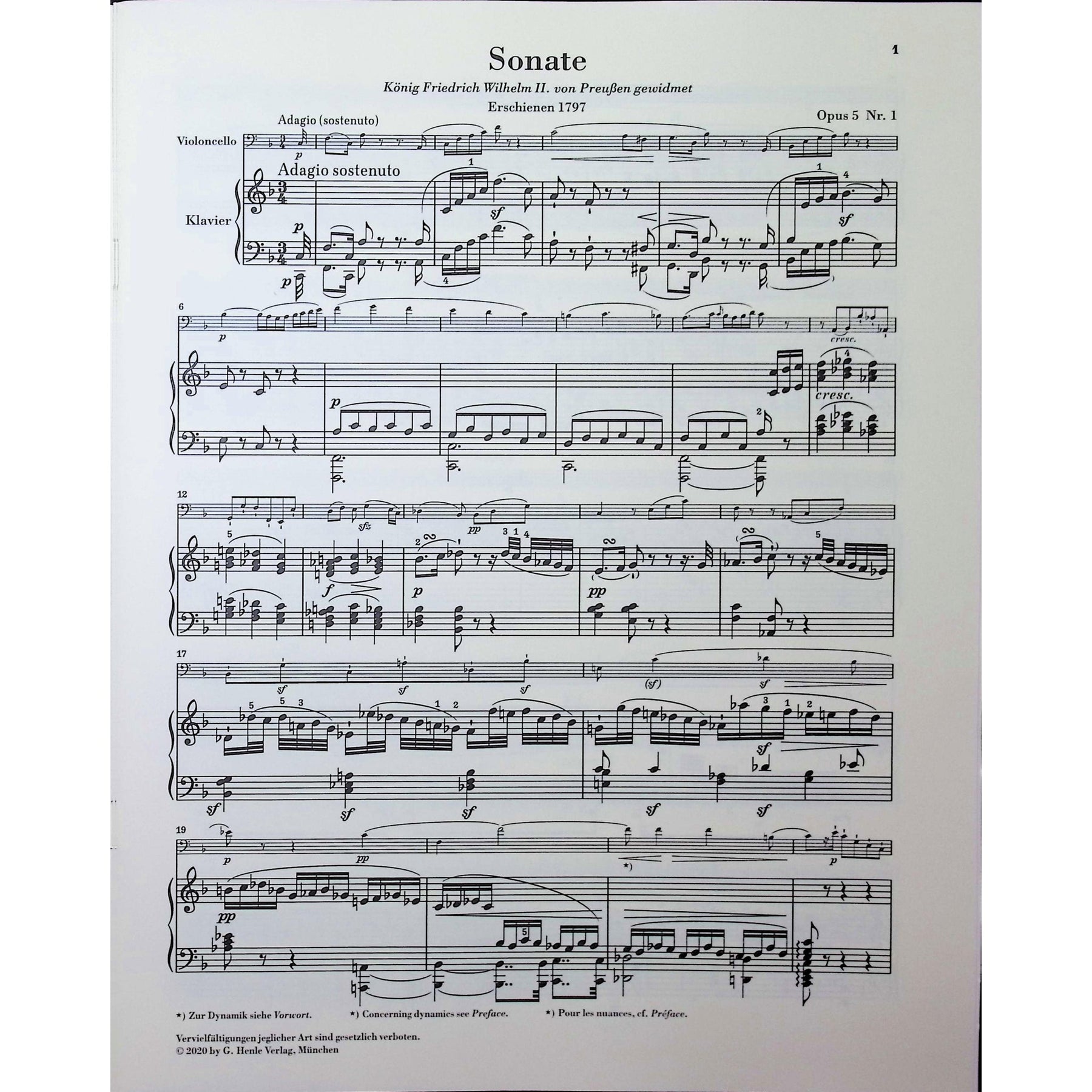 Beethoven, van Ludwig - Sonata in F major op. 1 for Piano and Violoncello - Edited by Dufner - G. Henle Verlag