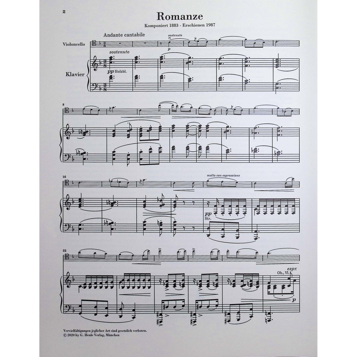 Strauss, Richard - Romance in F major for Violoncello and Orchestra Piano Reduction - Edited by Jost - G. Henle Verlag