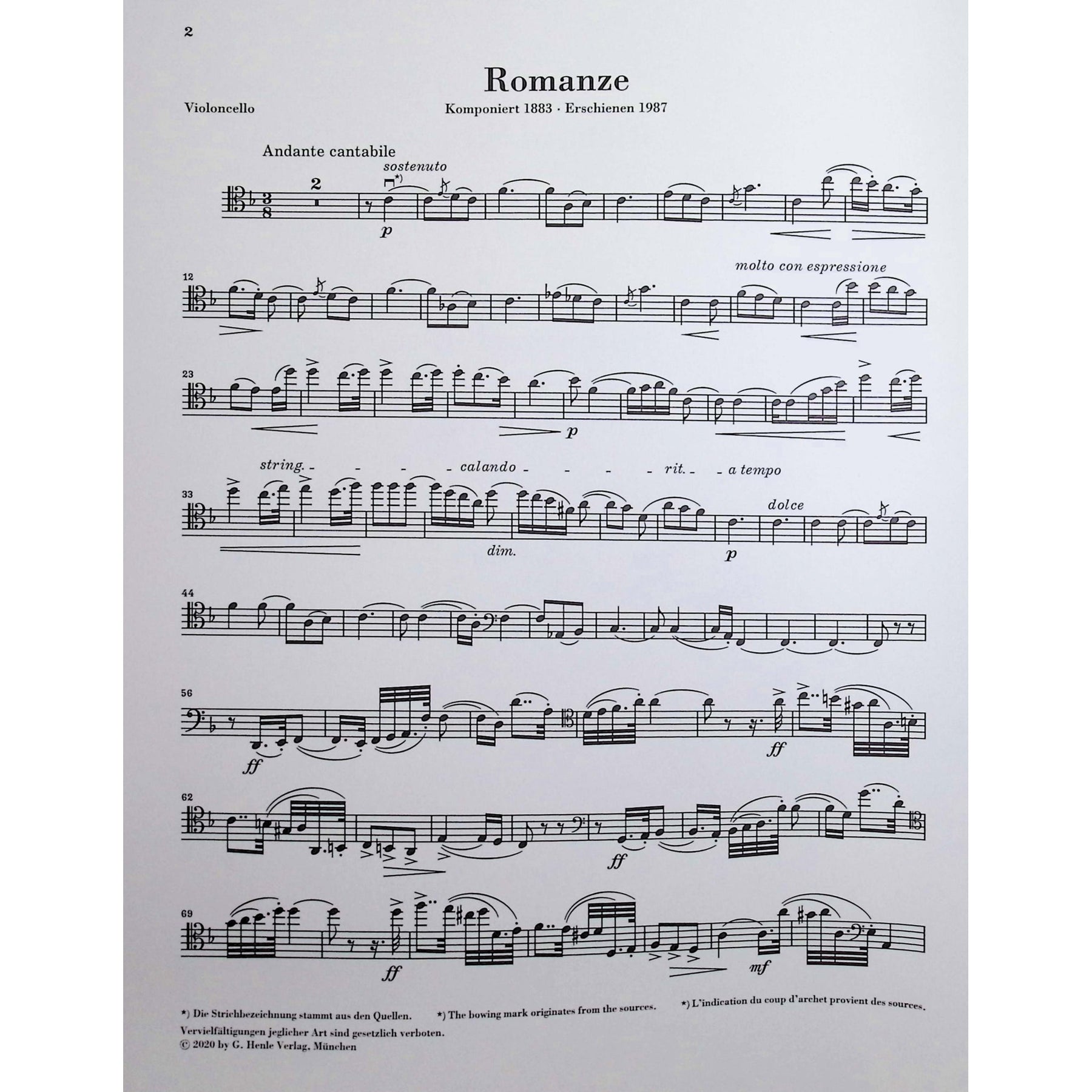 Strauss, Richard - Romance in F major for Violoncello and Orchestra Piano Reduction - Edited by Jost - G. Henle Verlag