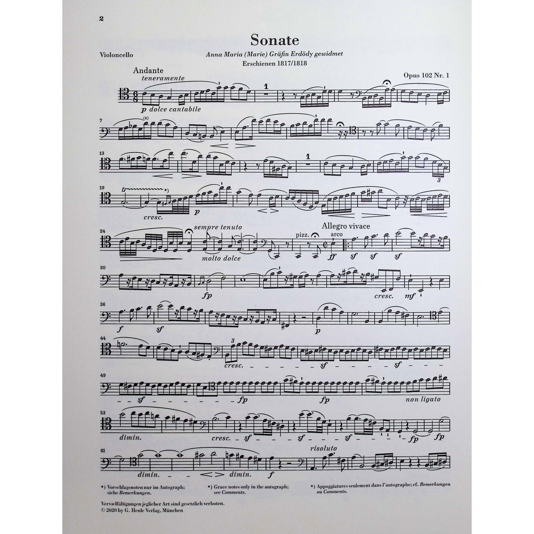 Beethoven, van Ludwig - Sonata in C major op. 102 no. 1 for Piano and Violoncello - Edited by Dufner - G. Henle Verlag