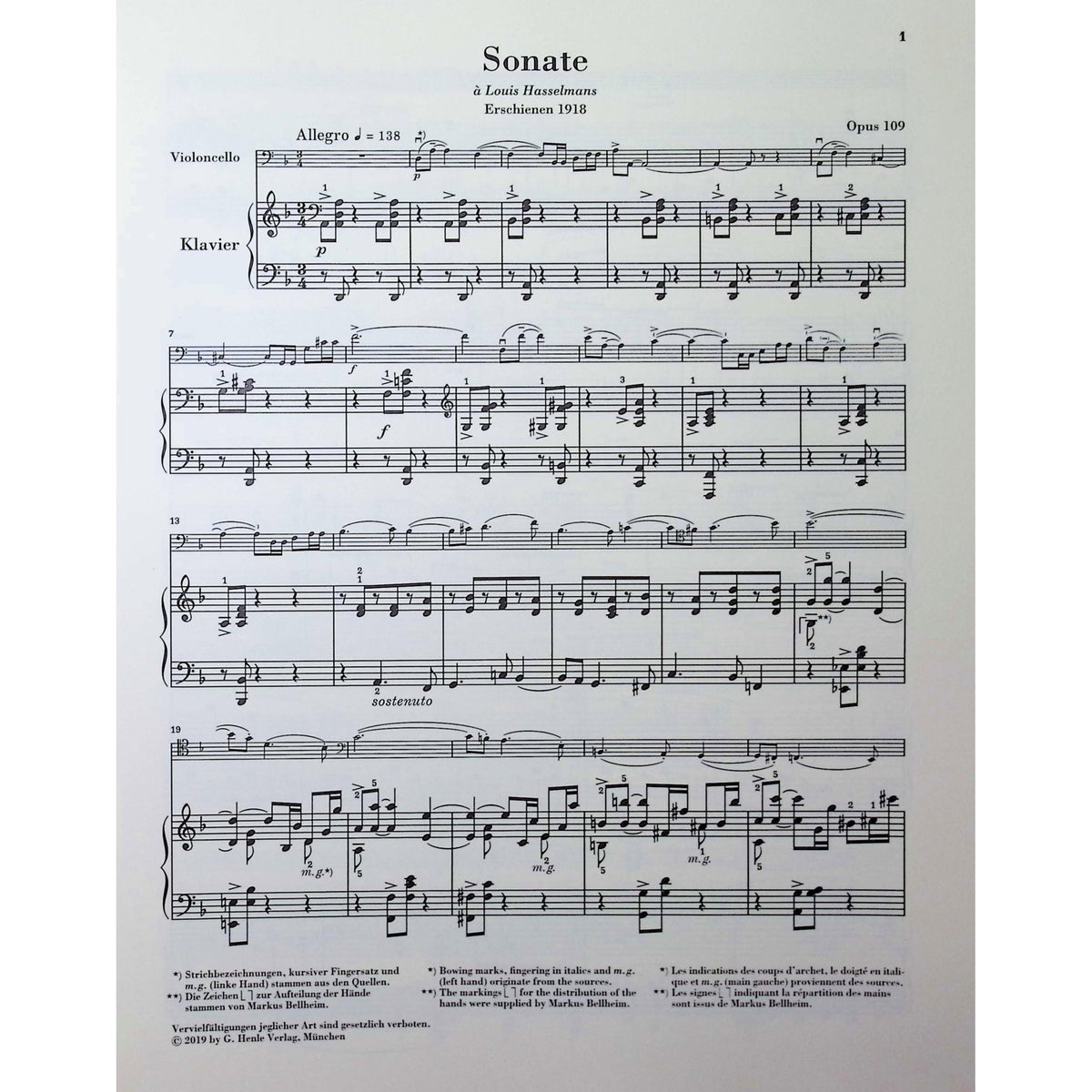Faure, Gabriel - Sonata no. 1 in d minor op. 109 for Violoncello and Piano - Edited by Kolb - G. Henle Verlag