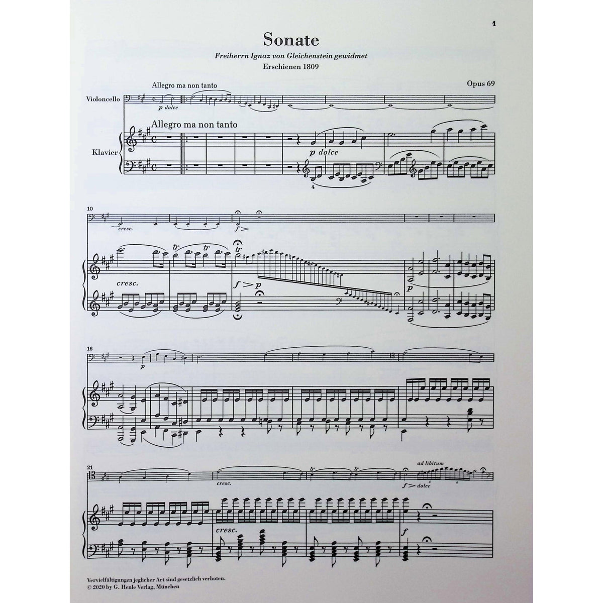 Beethoven, van Ludwig - Sonata in A major op. 69 for Piano and Violoncello - Edited by Dufner - G. Henle Verlag