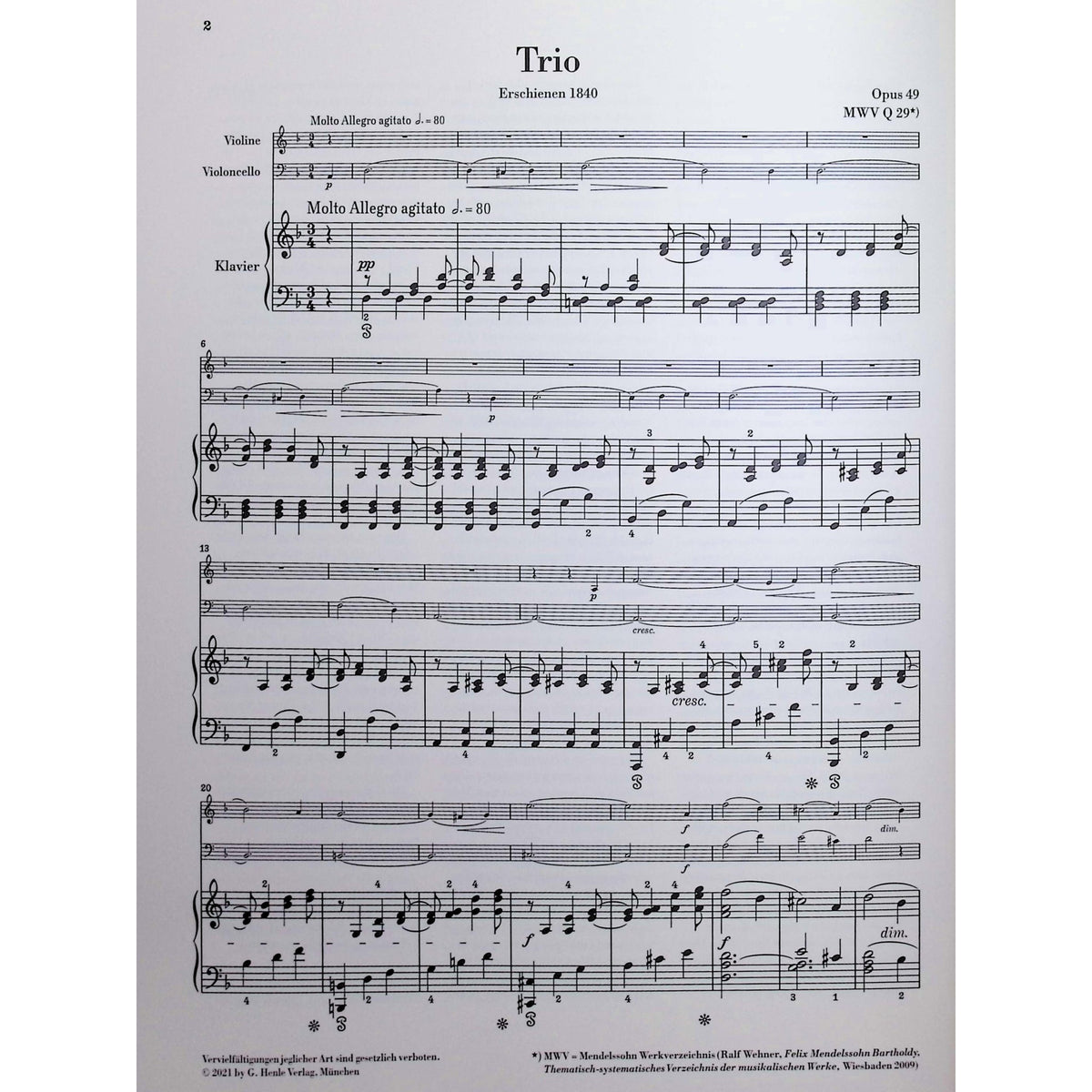Mendelssohn, Felix - Piano Trio no. 1 in d minor op. 49 -Edited by Herttrich - G. Henle Verlag