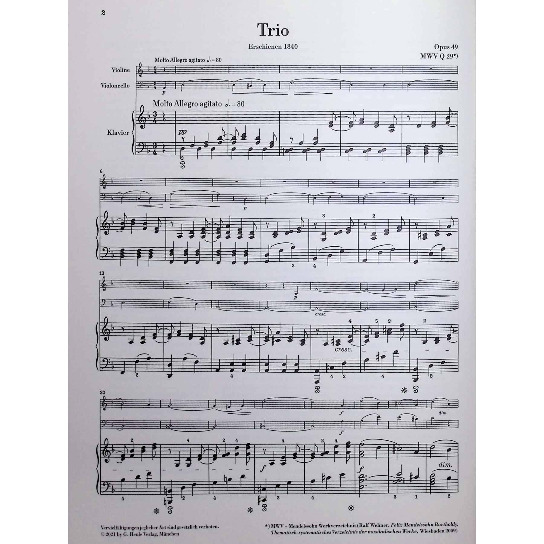 Mendelssohn, Felix - Piano Trio no. 1 in d minor op. 49 -Edited by Herttrich - G. Henle Verlag