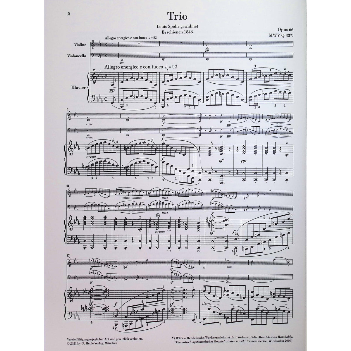 Mendelssohn, Felix - Piano Trio no. 2 in c minor op. 66 - Edited by Herttrich - G. Henle Verlag