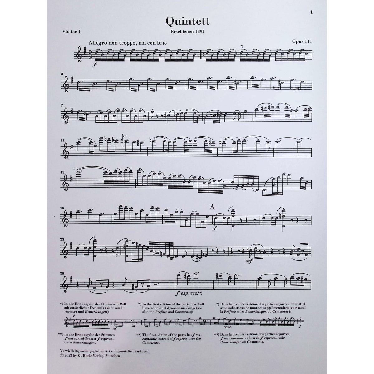 Brahms, Johannes - String Quintet no. 2 - Edited by Kirsch - G. Henle Verlag