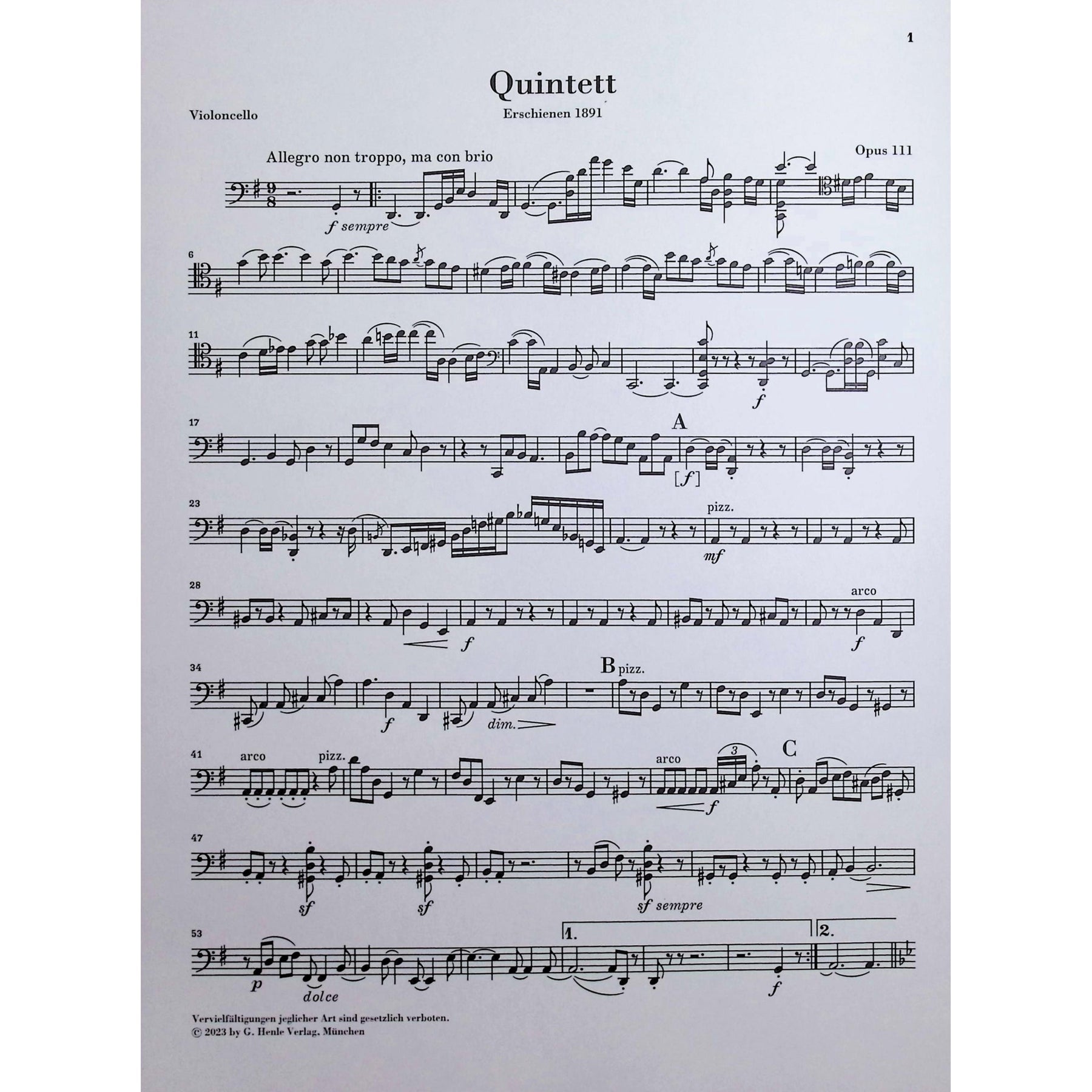 Brahms, Johannes - String Quintet no. 2 - Edited by Kirsch - G. Henle Verlag