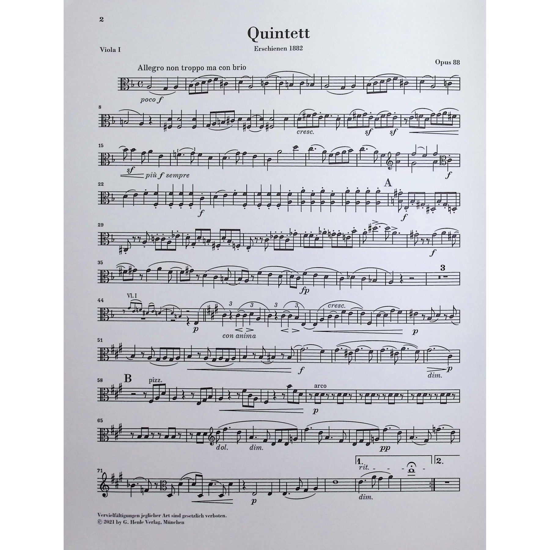 Brahms, Johannes - String Quintet no. 1 - Edited by Kirsch - G. Henle Verlag