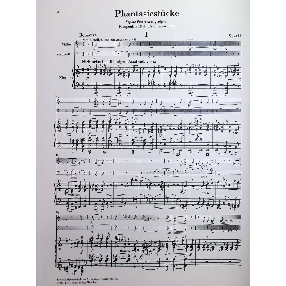 Schumann, Robert - Fantasy Pieces op. 88 - Edited by Herttrich - G. Henle Verlag