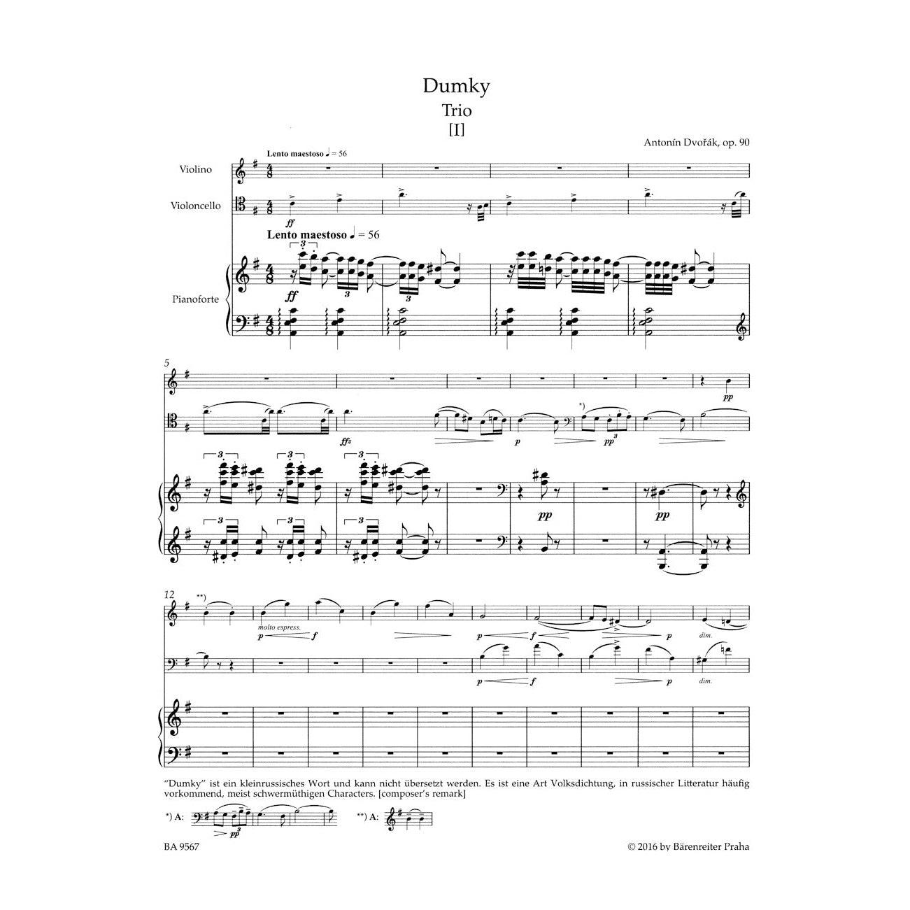 Dvorak - Dumky Op. 90, e minor for Vn, Clo, Pno