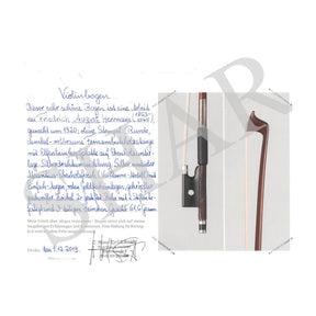 Friedrich August Herrmann Violin Bow, Markneukirchen, c.1920 w/ Certificate