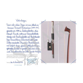 H.R. Pfretzschner Violin Bow, Markneukirchen c.1880, w/ Certificate