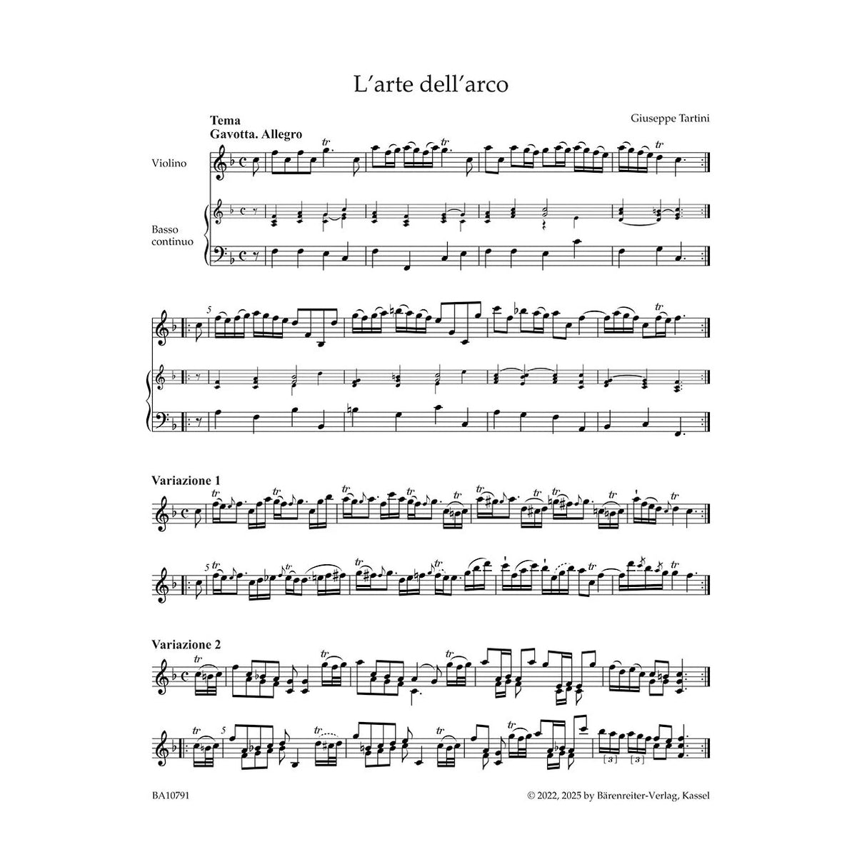 Tartini, Giuseppe - L'arte dell'arco - Solo Violin - edited by Matteo Cossu - Barenreiter Urtext