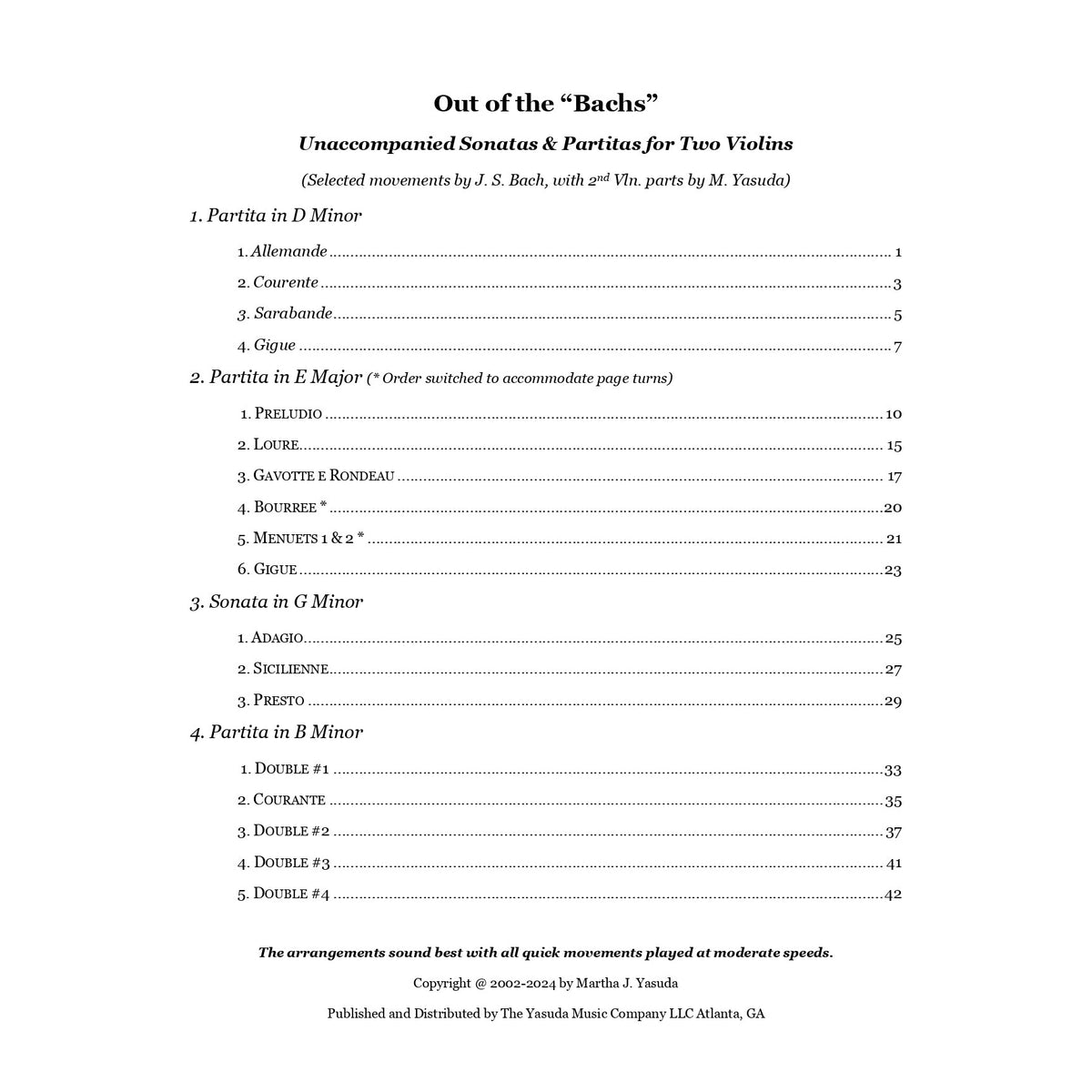 Yasuda, Martha - Out of the "Bachs", Selections from Unaccompanied Sonatas & Partitas for Two Violins - Digital Download