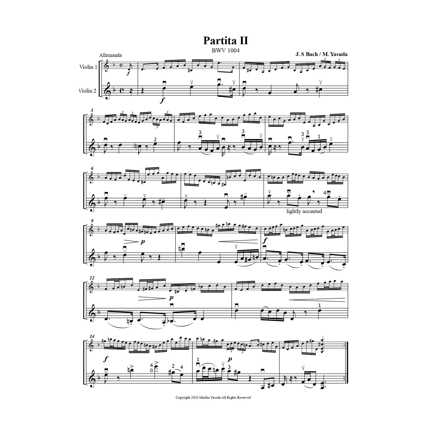 Yasuda, Martha - Out of the "Bachs", Selections from Unaccompanied Sonatas & Partitas for Two Violins - Digital Download