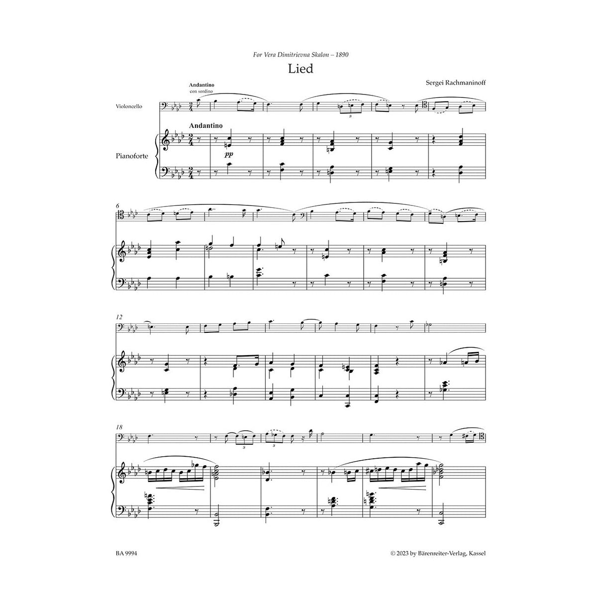 Rachmaninoff, Sergei - Works for Violoncello and Piano - edited by Macchione - Barenreiter Urtext