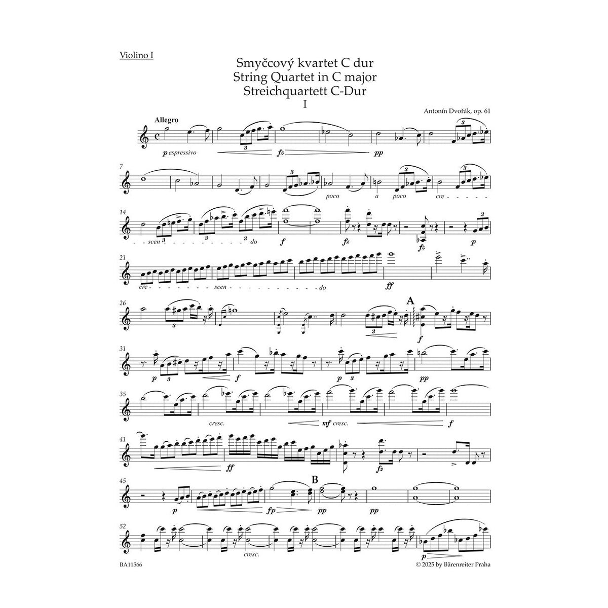 Dvořák, Antonín - String Quartet No. 11 in C Major, Op. 61 - edited by Schick - Barenreiter Urtext