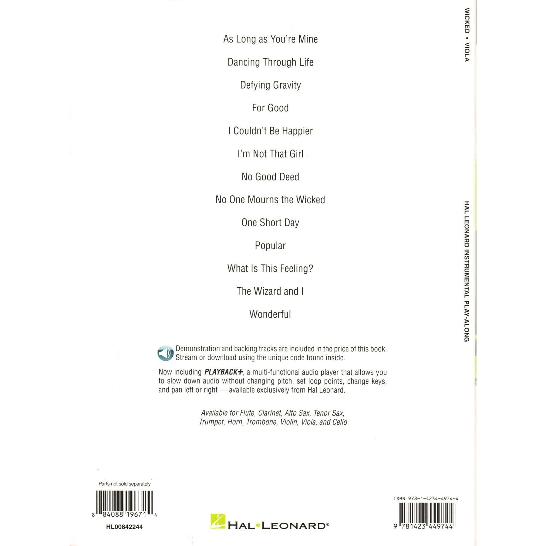 Wicked - 13 Songs from the Musical - for Viola with Audio Accompaniment - Hal Leonard Instrumental Play-Along
