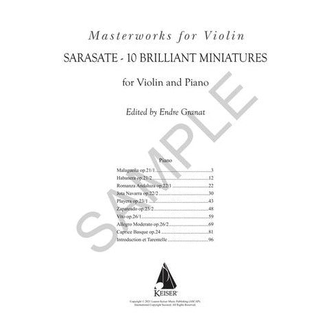 De Sarasate, Pablo - 10 Brilliant Miniatures - Violin and Piano - edited by Endre Granat - Lauren keiser Publishing