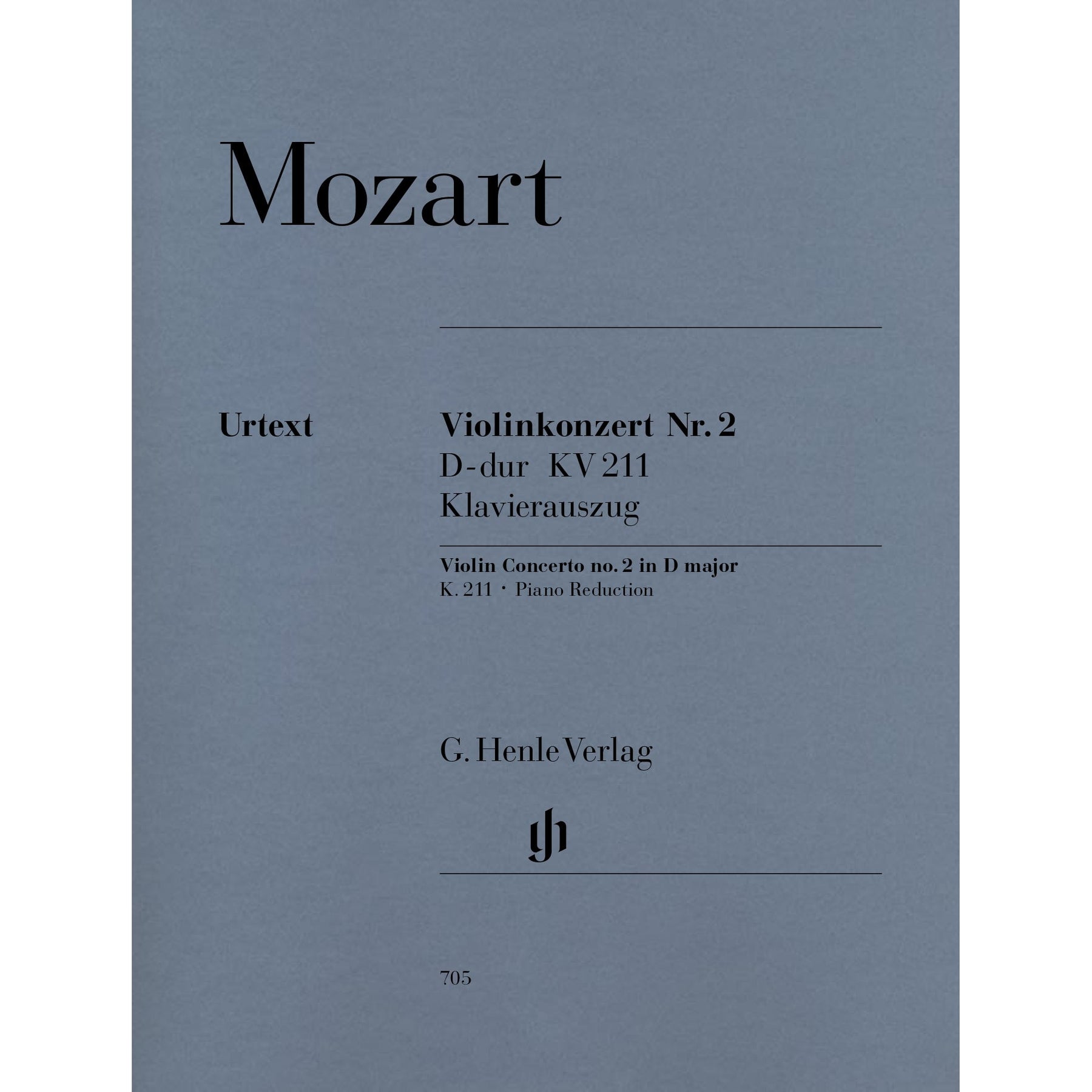 Cover of Mozart's Violin Concerto No. 2 in D Major, K. 211, for violin and piano, Henle Edition