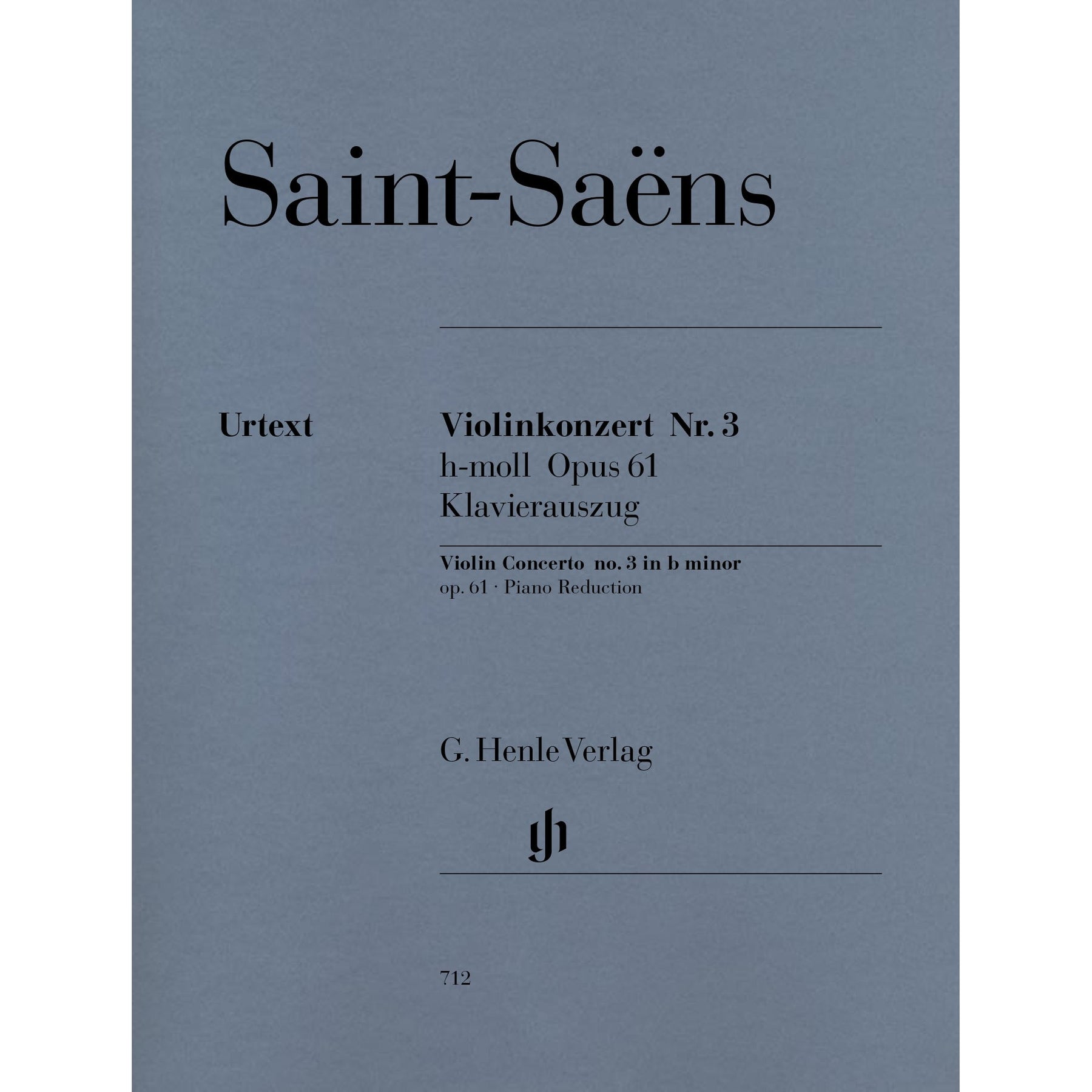 Cover of Saint-Saens's Violin Concerto No. 3 in B Minor, Op. 61, for violin and piano, Henle Edition