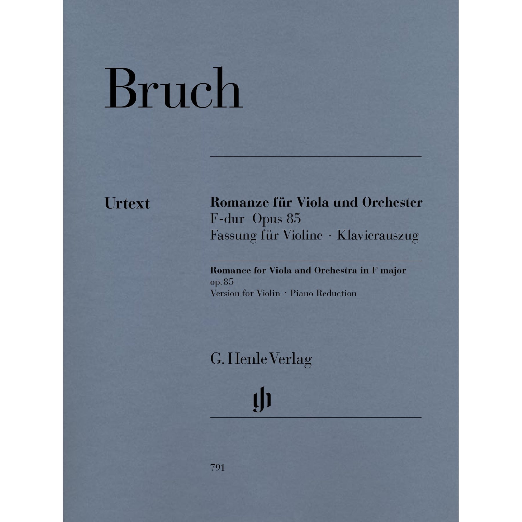 Cover of Bruch's Romance in F Major, Op. 85, for violin and piano, Henle Edition