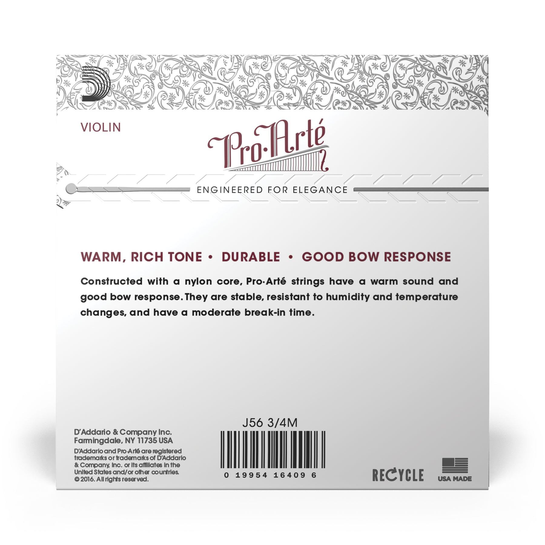 D'Addario Pro-Arte Violin String Set, 3/4 Scale, Medium Tension