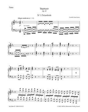 Saint-Saëns, Camille - Septuor for Trumpet, Piano, Two Violins, Viola, Cello and Double Bass in E-flat Major, Op. 65 - Parts - edited by Ratner - Barenreiter Urtext