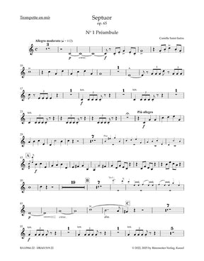 Saint-Saëns, Camille - Septuor for Trumpet, Piano, Two Violins, Viola, Cello and Double Bass in E-flat Major, Op. 65 - Parts - edited by Ratner - Barenreiter Urtext