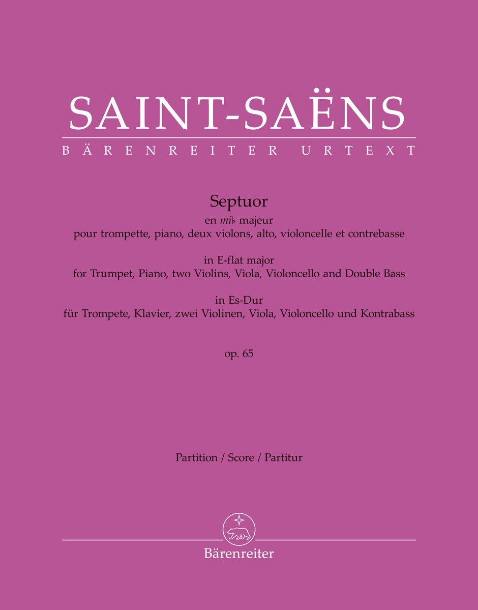 Saint-Saëns, Camille - Septuor for Trumpet, Piano, Two Violins, Viola, Cello and Double Bass in E-flat Major, Op. 65 - Score - edited by Ratner - Barenreiter Urtext