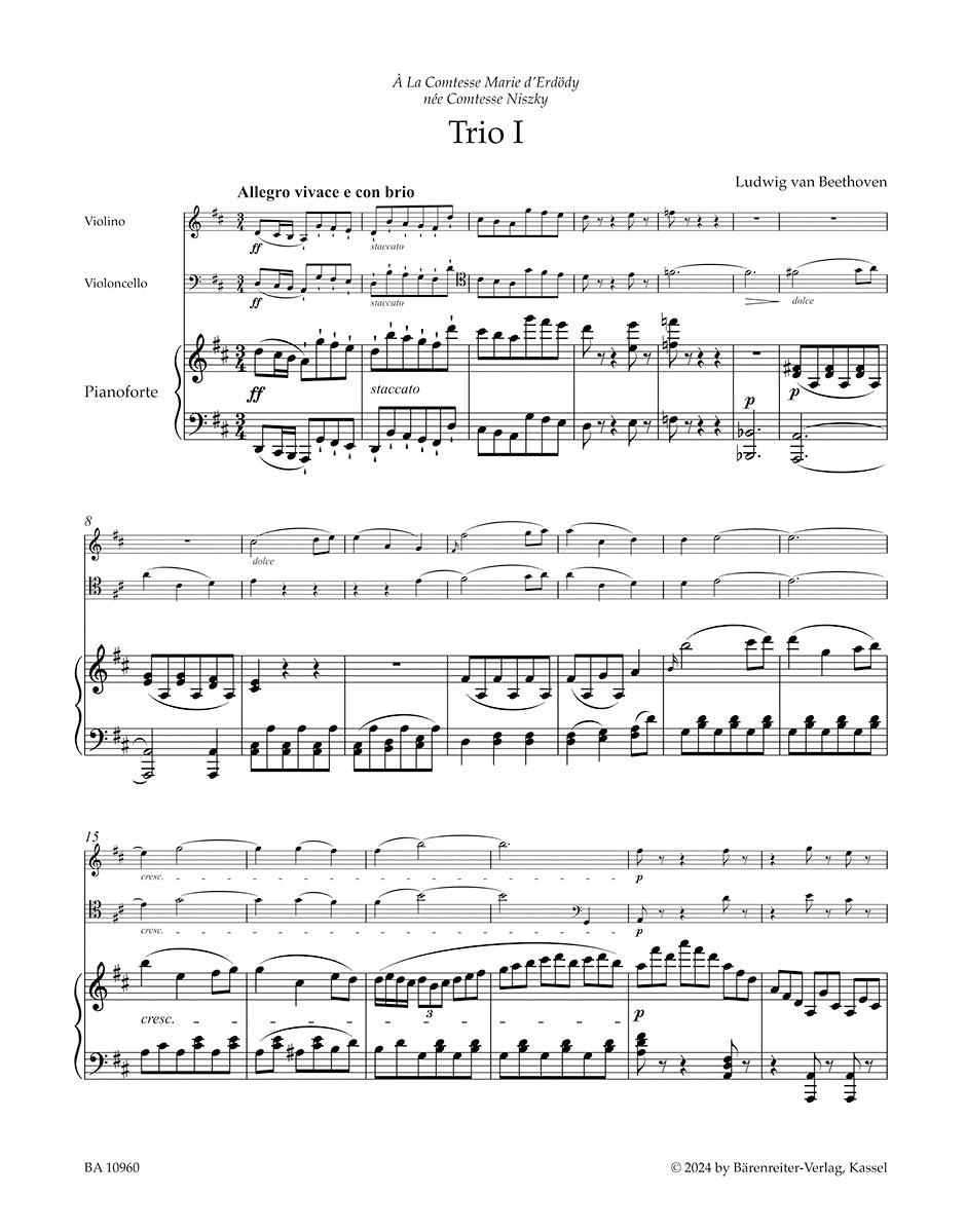 Beethoven, Ludwig - Piano Trios, Op. 70 - Piano, Violin, and Violoncello - edited by Del Mar - Barenreiter Urtext