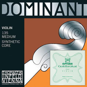 Dominant Custom Violin String Set with Ball-End Goldbrokat E - 4/4 Size - Medium Gauge