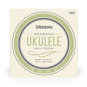 D'Addario Soprano Ukulele Nyltech string set packaging on a beige background