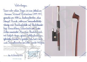 H.R. Pfretzschner Violin Bow, Markneukirchen c.1880, w/ Certificate