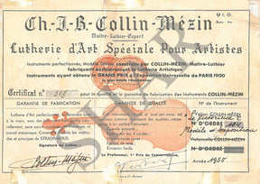 Ch. J.B. Collin-Mezin III Violin, Paris, 1950 w/ Certificate